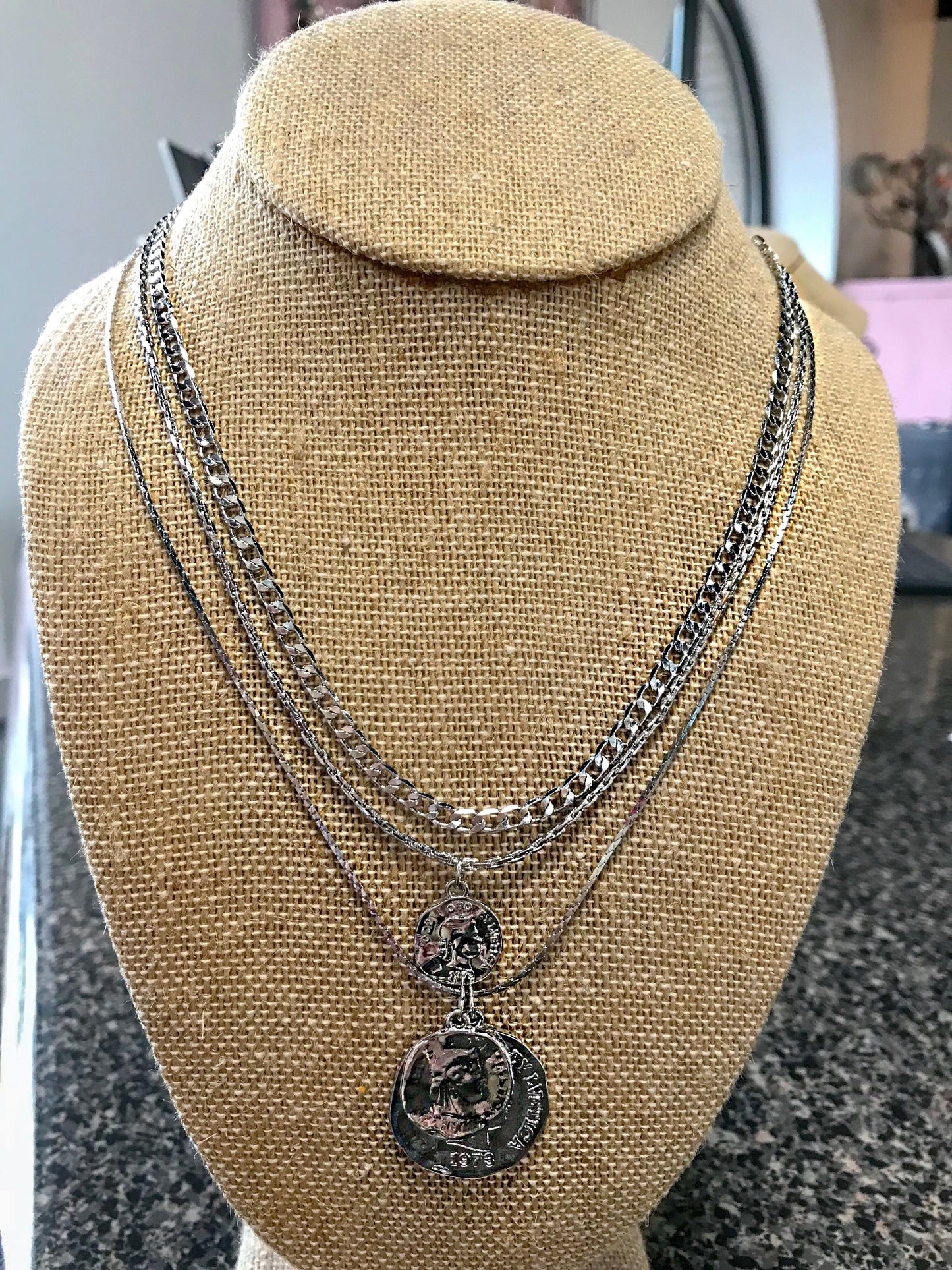 Silver Coin Trio Necklace