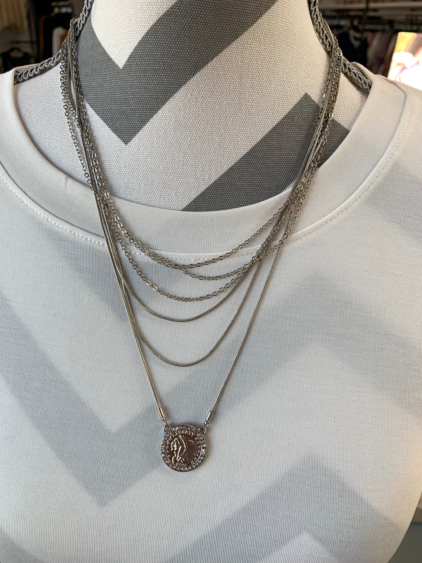 Silver Layered Coin Necklace