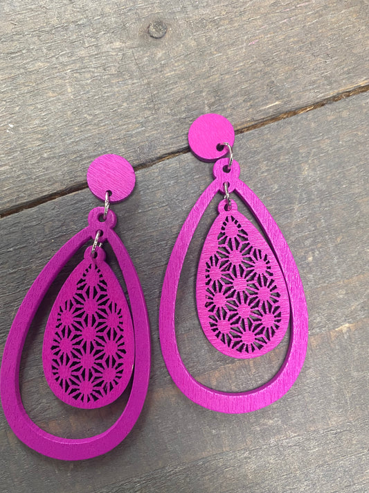 Fuchsia Wood Earrings