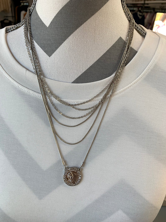 Silver Layered Coin Necklace
